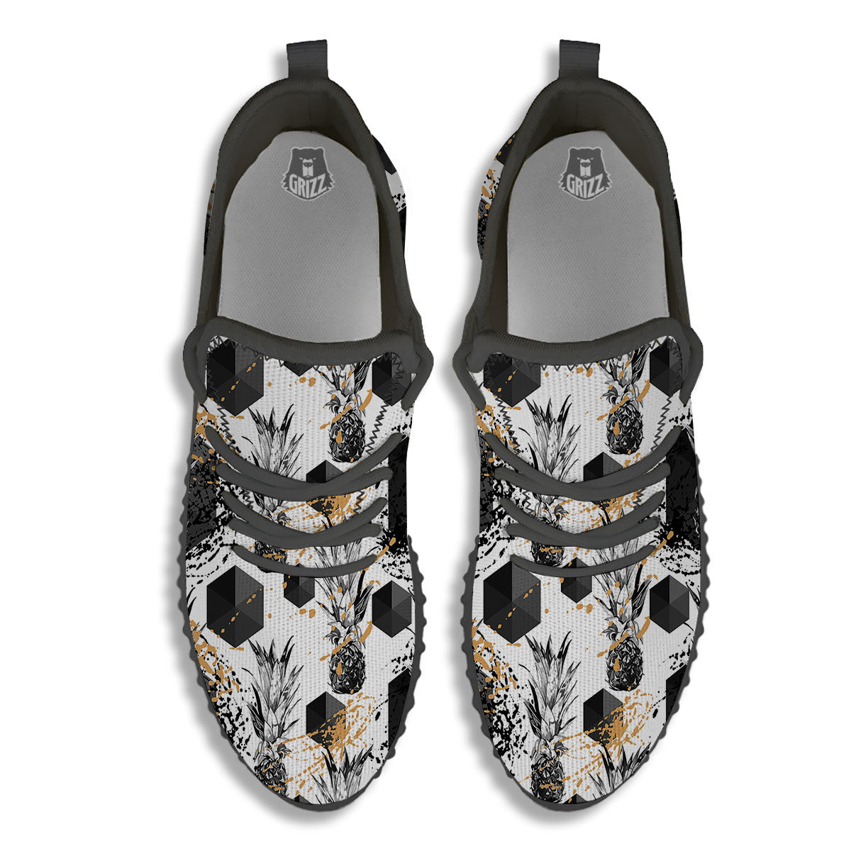 Pineapple Black Geometric Print Pattern Black Walking Shoes-grizzshop