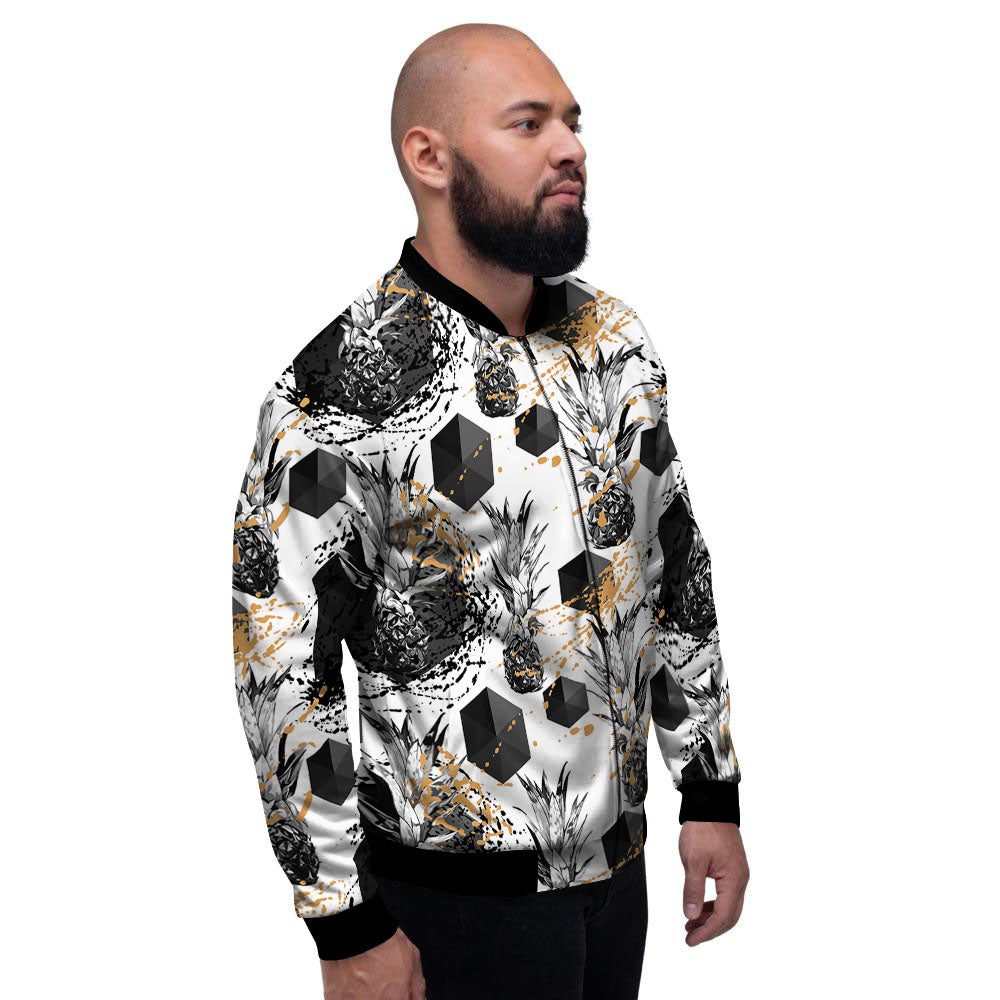 Pineapple Black Geometric Print Pattern Men's Bomber Jacket-grizzshop