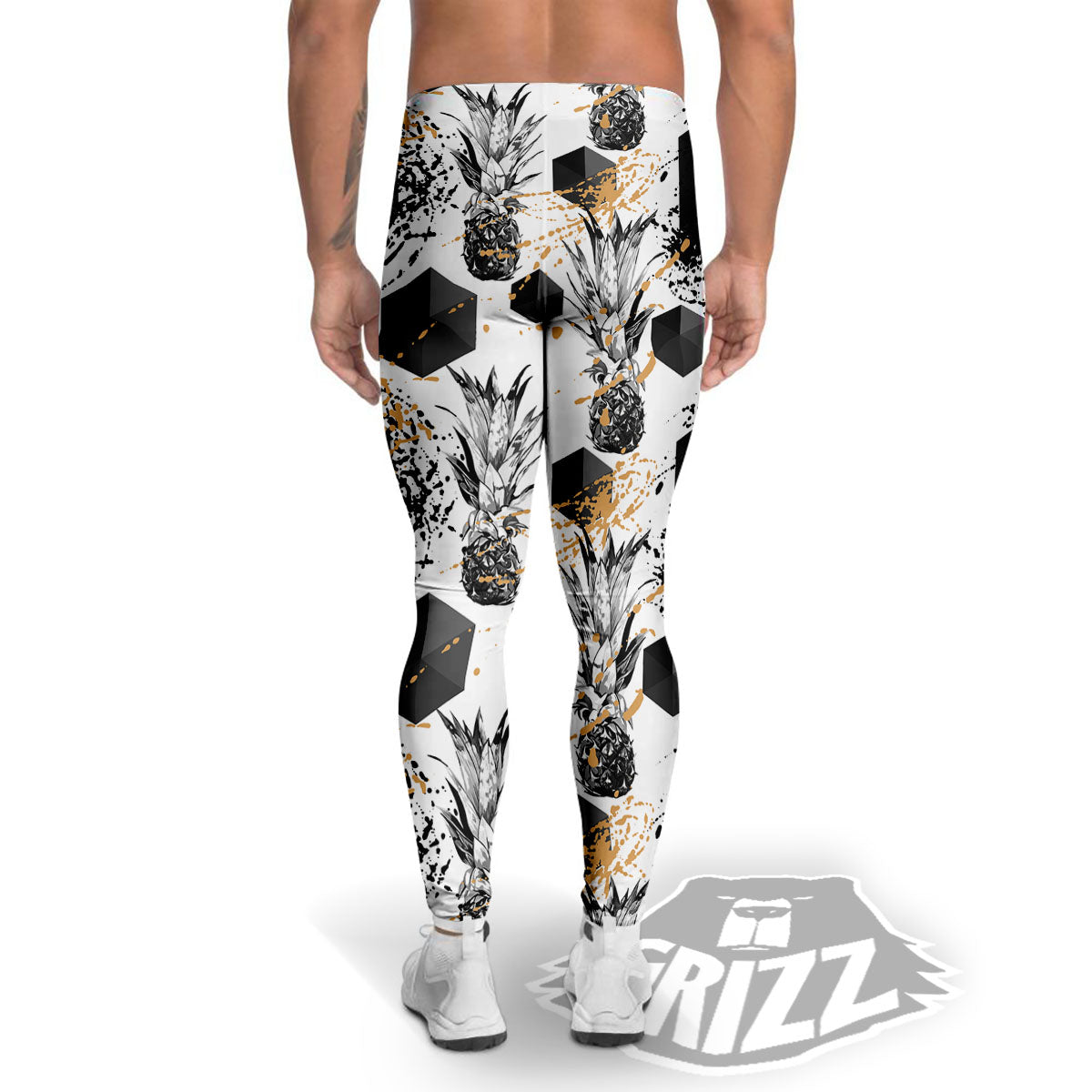 Pineapple Black Geometric Print Pattern Men's Leggings-grizzshop