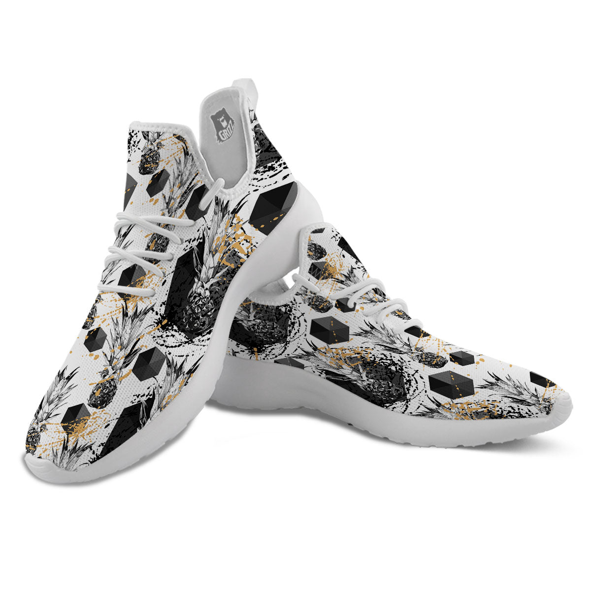Pineapple Black Geometric Print Pattern White Athletic Shoes-grizzshop