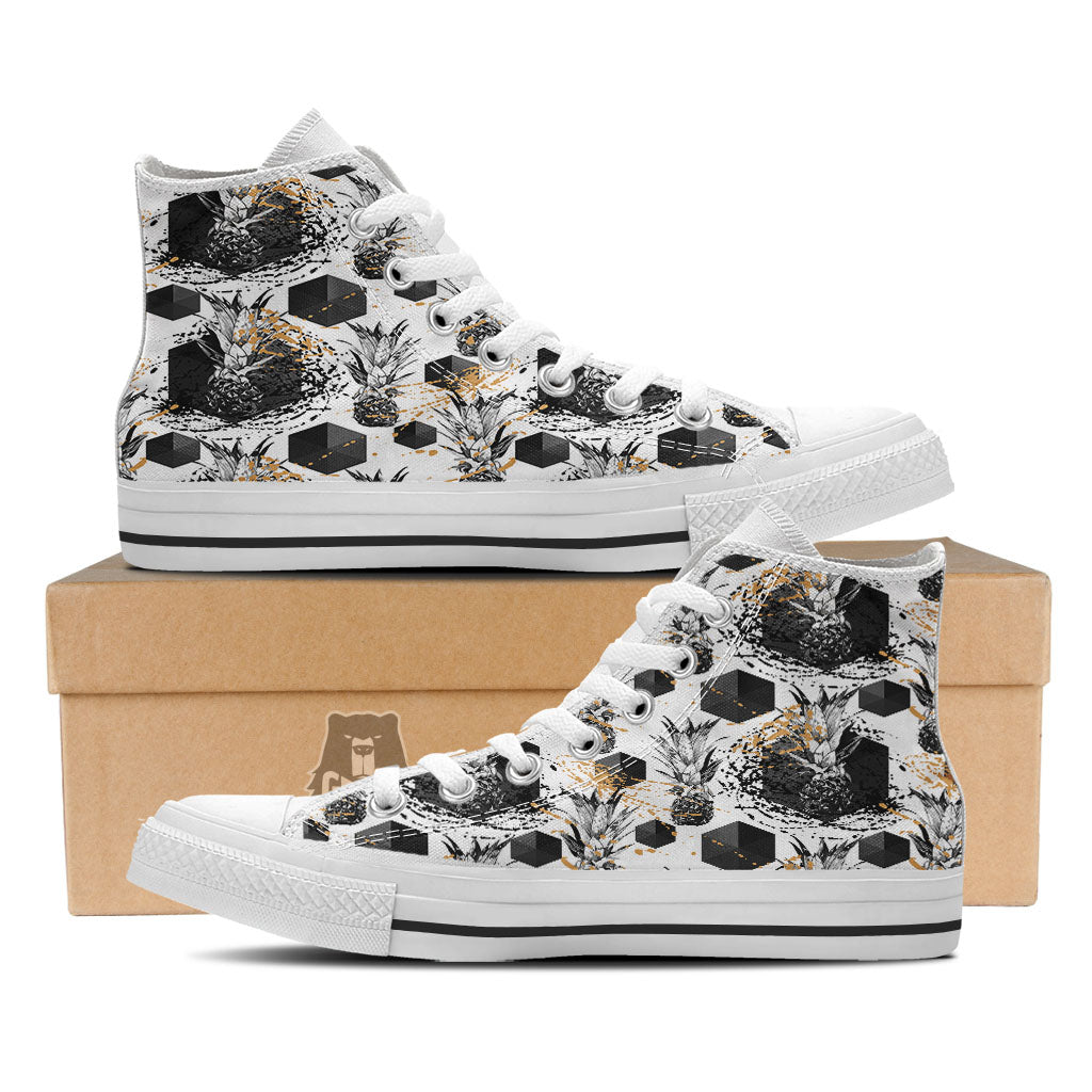 Pineapple Black Geometric Print Pattern White High Top Shoes-grizzshop