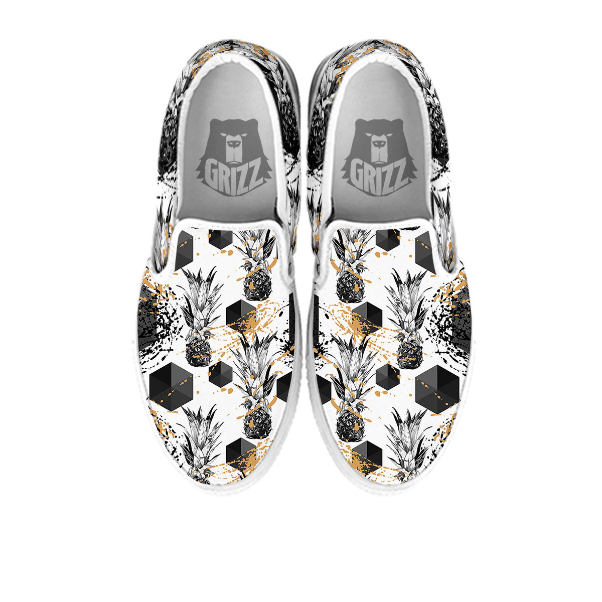 Pineapple Black Geometric Print Pattern White Slip On Shoes-grizzshop
