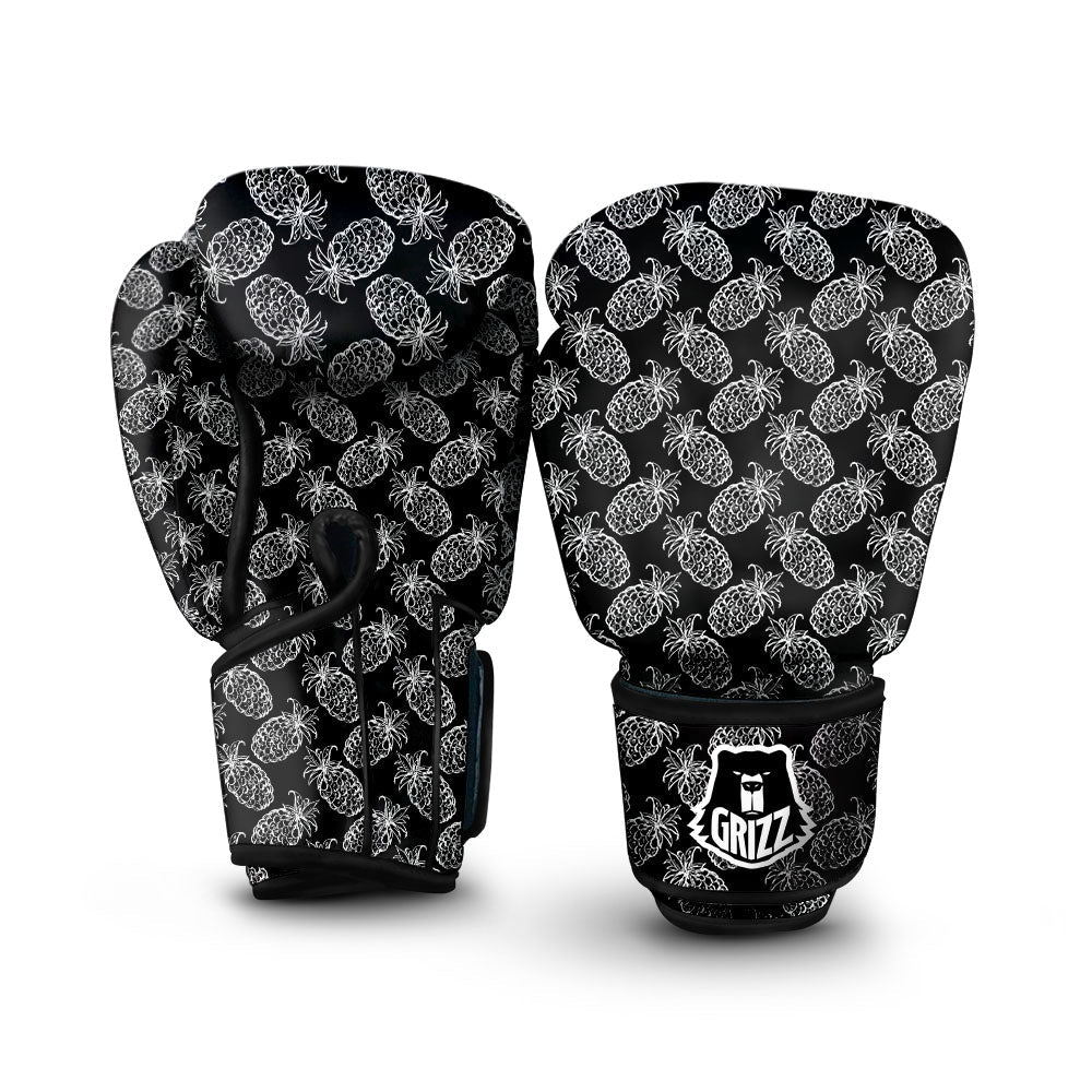 Pineapple Black Hawaiian Print Pattern Boxing Gloves-grizzshop
