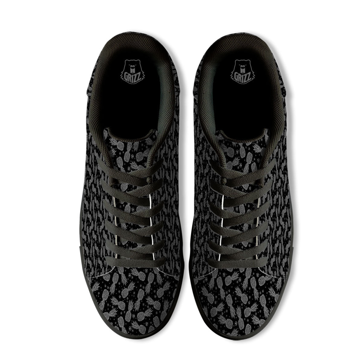 Pineapple Black Print Pattern Black Low Top Sneakers-grizzshop