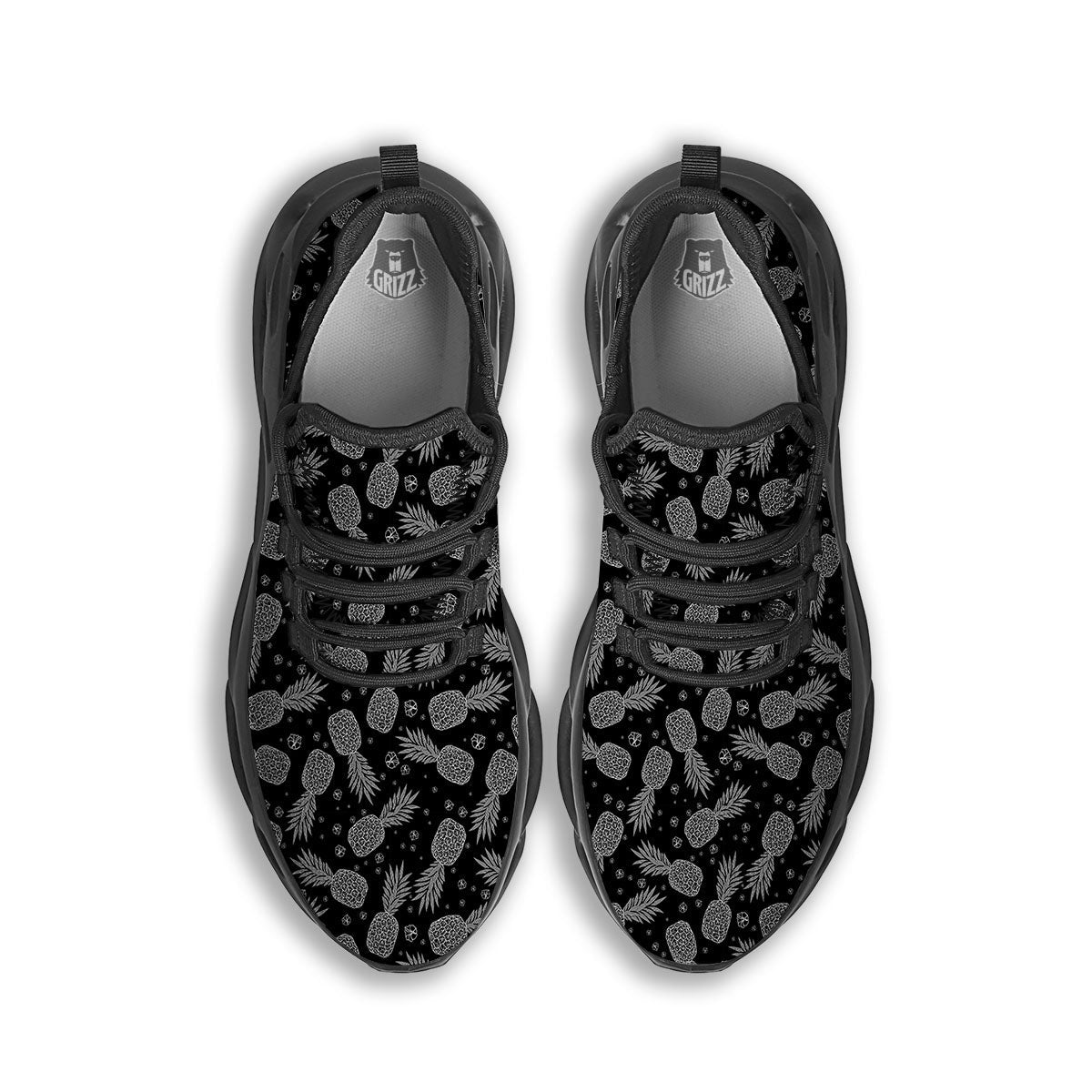 Pineapple Black Print Pattern Black Running Shoes-grizzshop