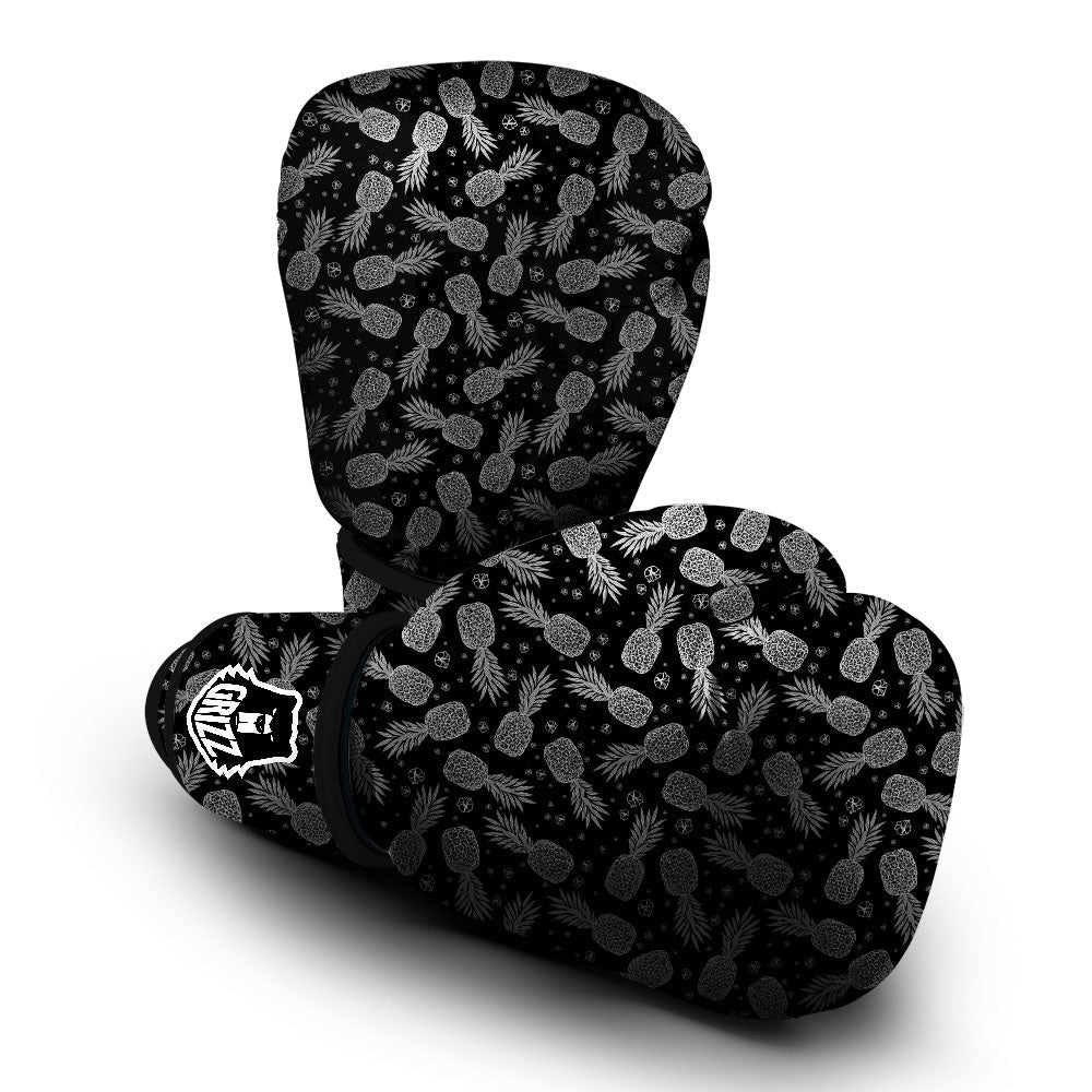 Pineapple Black Print Pattern Boxing Gloves-grizzshop