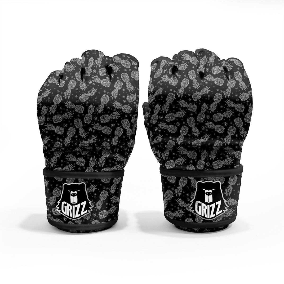 Pineapple Black Print Pattern MMA Gloves-grizzshop
