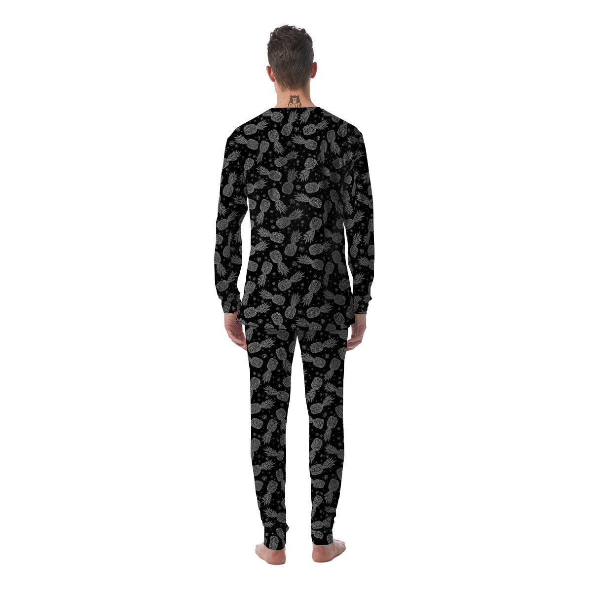 Pineapple Black Print Pattern Men's Pajamas-grizzshop