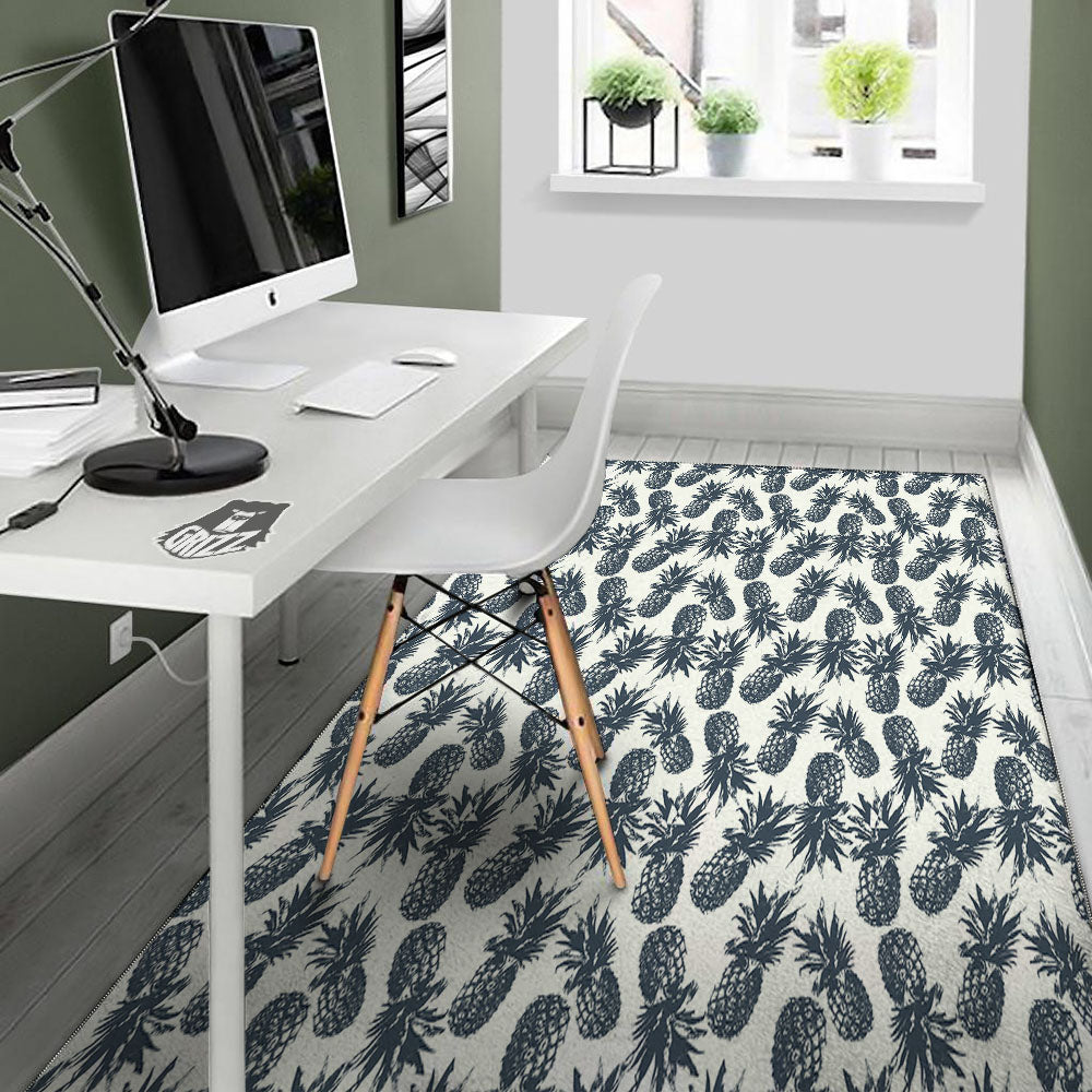 Pineapple Black Tropical Print Pattern Floor Mat-grizzshop