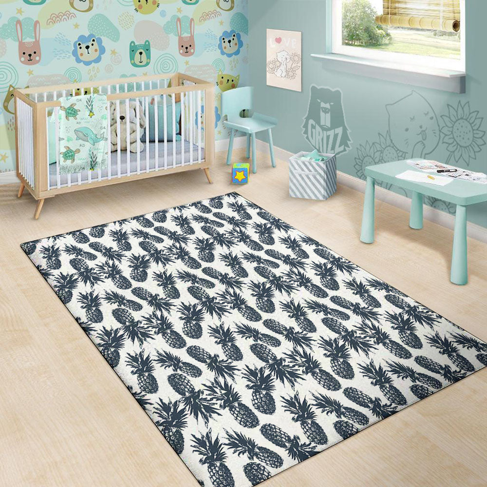 Pineapple Black Tropical Print Pattern Floor Mat-grizzshop