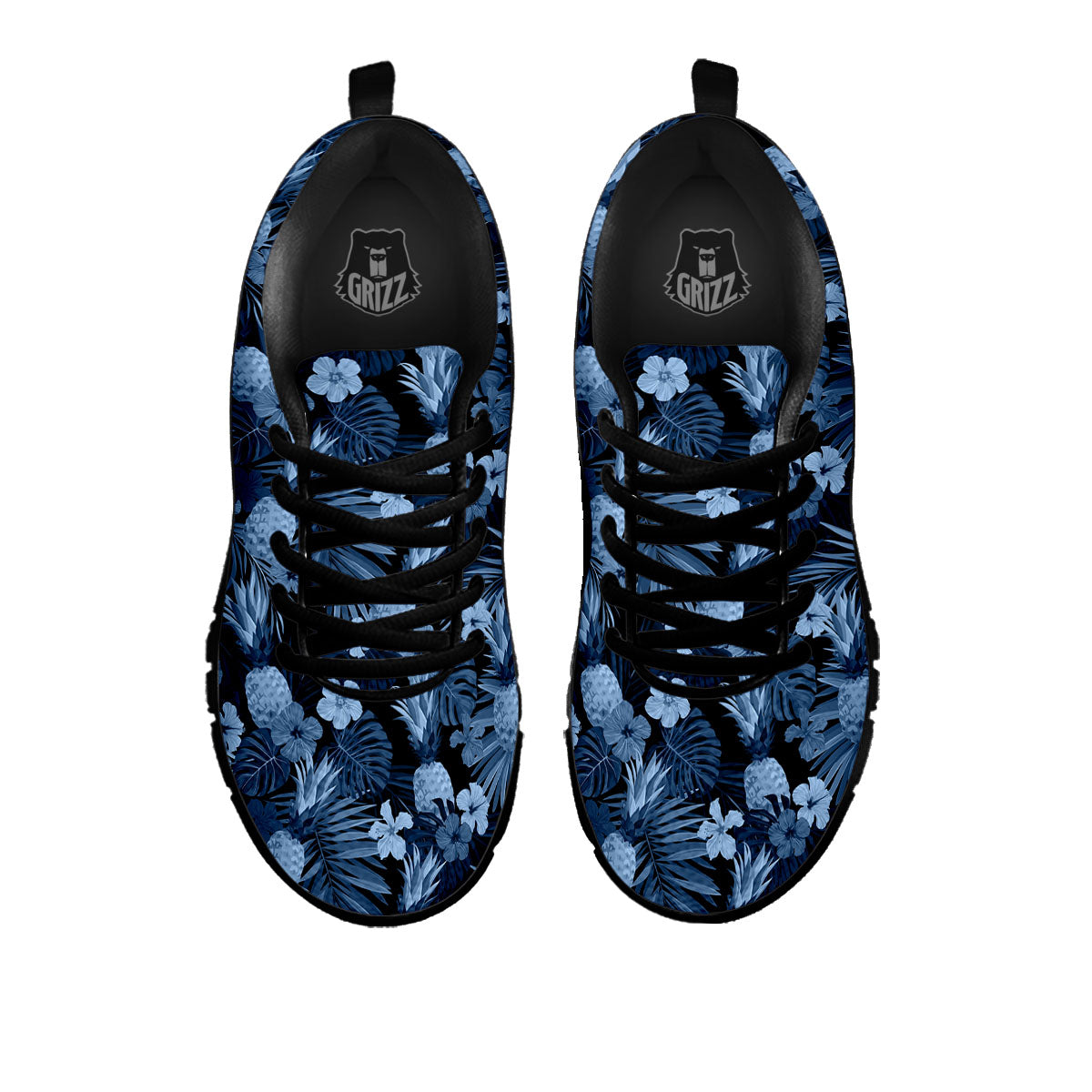 Pineapple Blue Aloha Print Pattern Black Sneaker-grizzshop