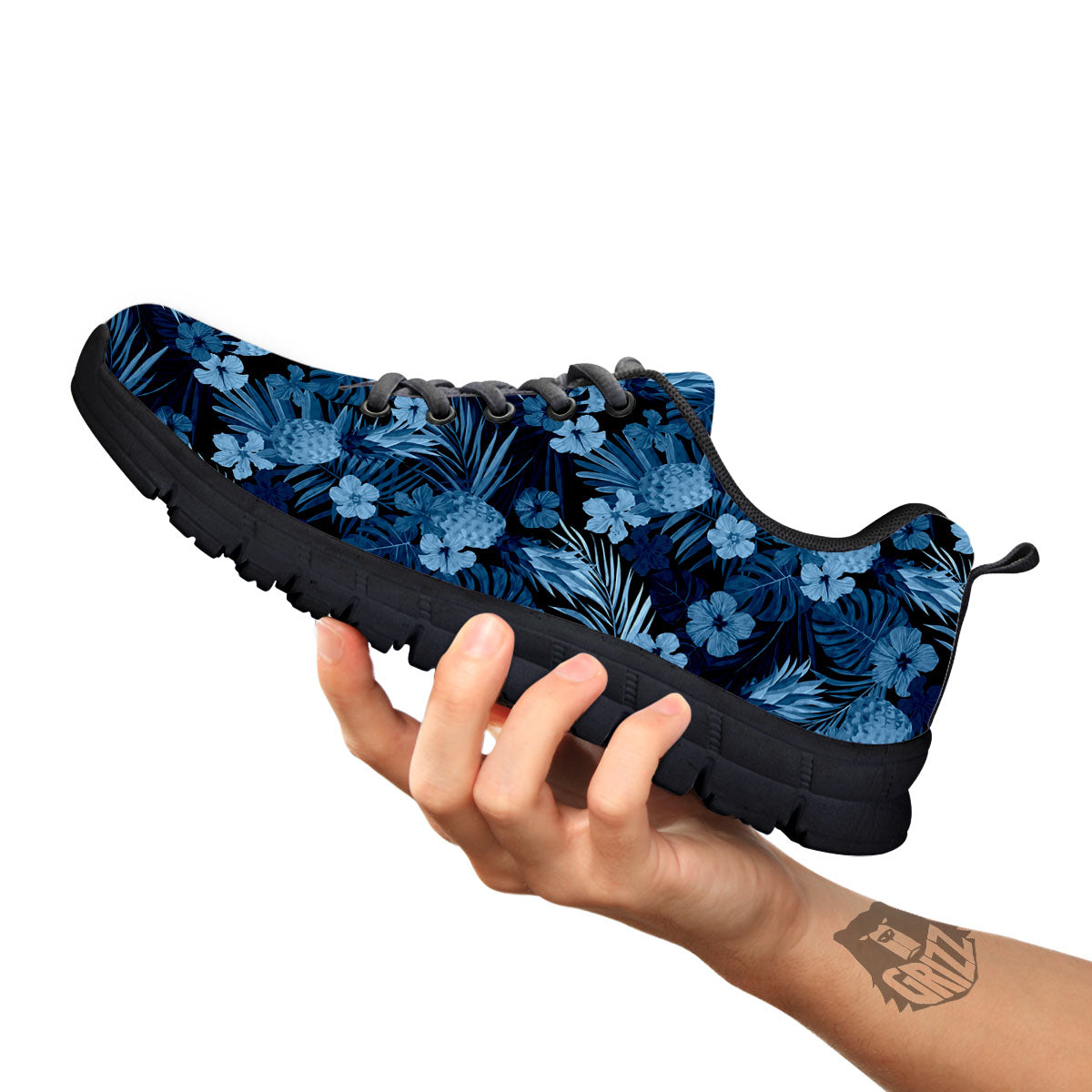 Pineapple Blue Aloha Print Pattern Black Sneaker-grizzshop