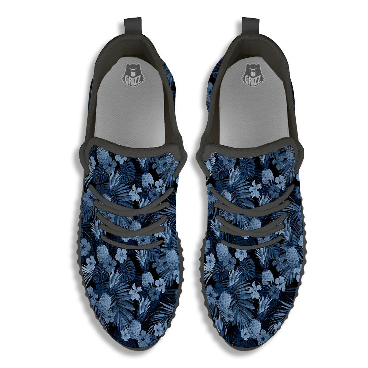 Pineapple Blue Aloha Print Pattern Black Walking Shoes-grizzshop