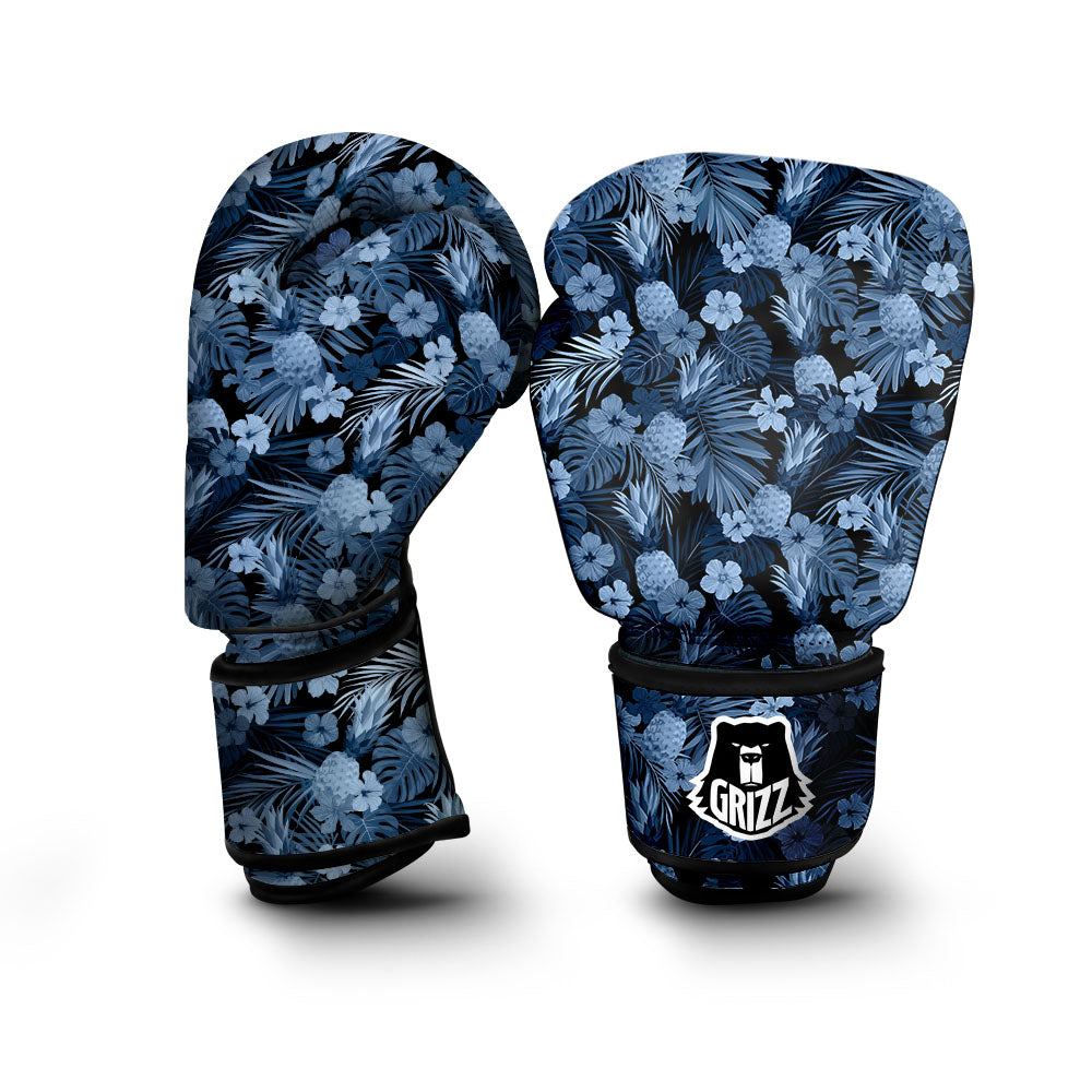 Pineapple Blue Aloha Print Pattern Boxing Gloves-grizzshop