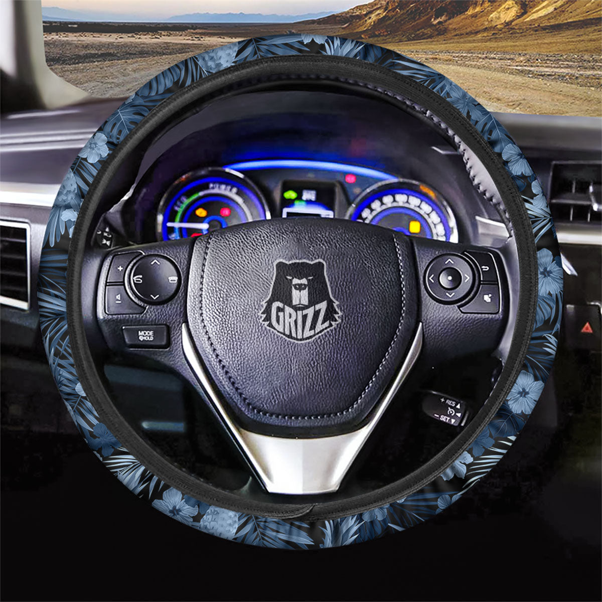 Pineapple Blue Aloha Print Pattern Car Steering Wheel Cover-grizzshop