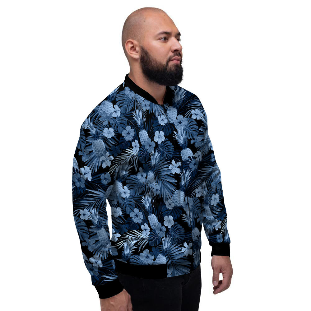 Pineapple Blue Aloha Print Pattern Men's Bomber Jacket-grizzshop