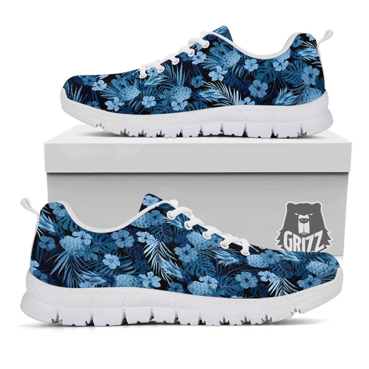Pineapple Blue Aloha Print Pattern White Sneaker-grizzshop