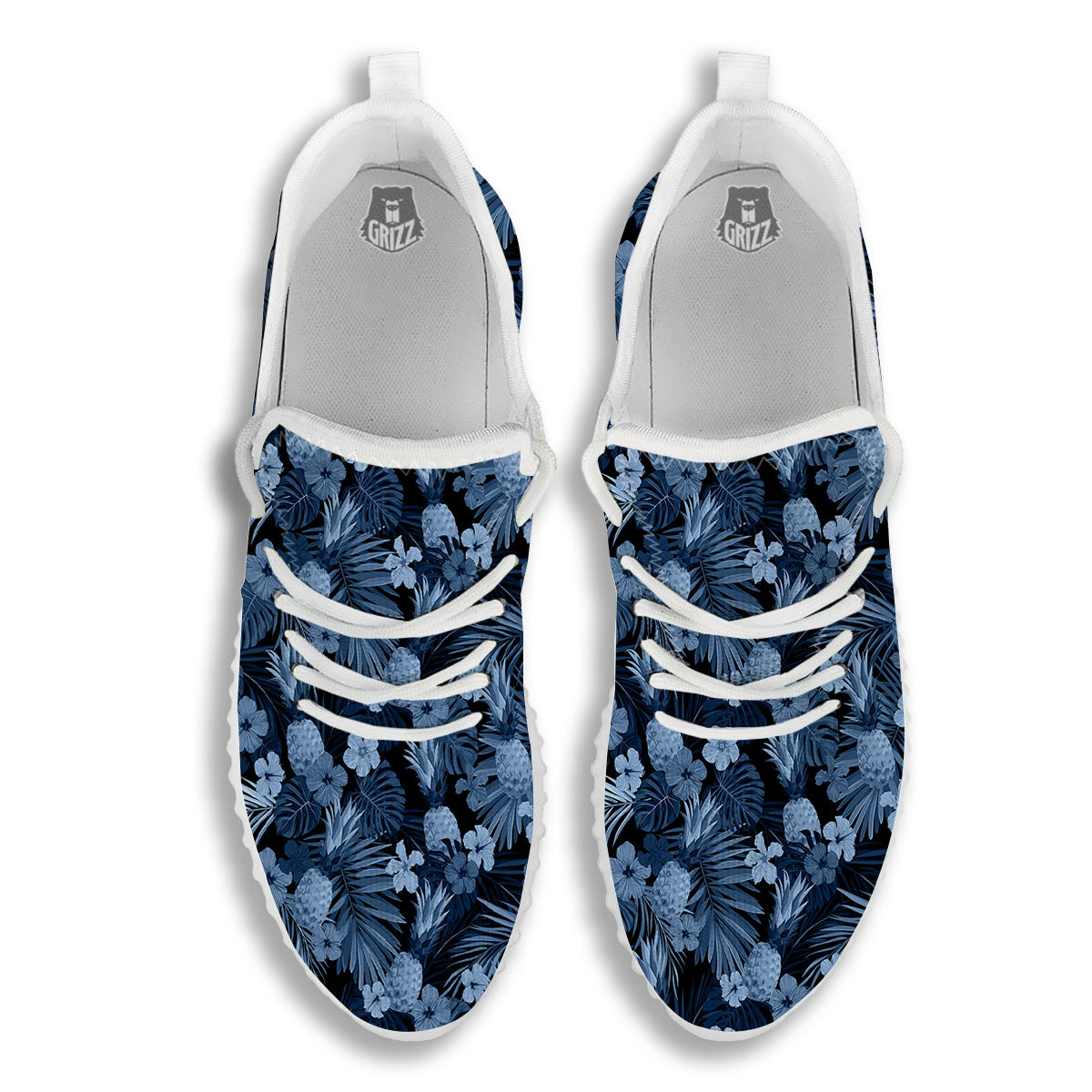 Pineapple Blue Aloha Print Pattern White Walking Shoes-grizzshop