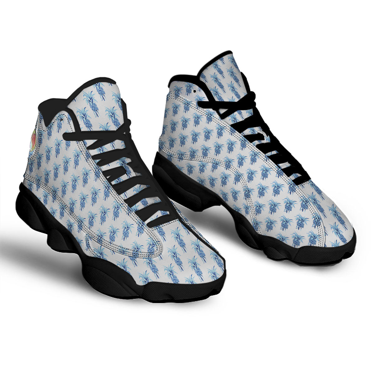 Pineapple Blue Leaf Print Pattern Black Basketball Shoes-grizzshop