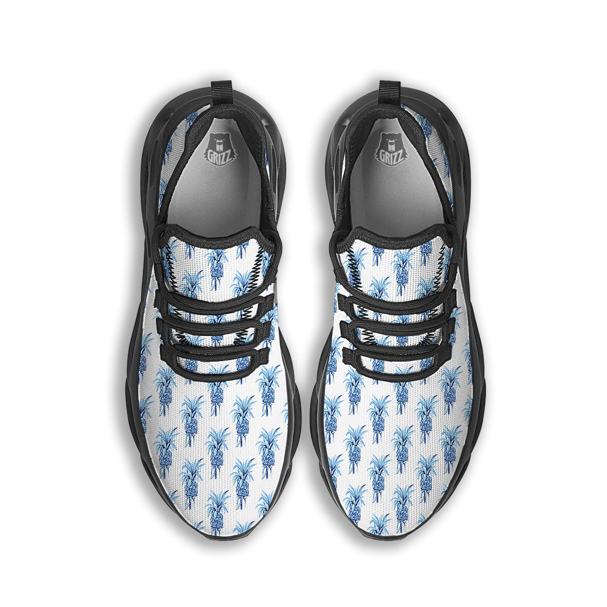 Pineapple Blue Leaf Print Pattern Black Running Shoes-grizzshop