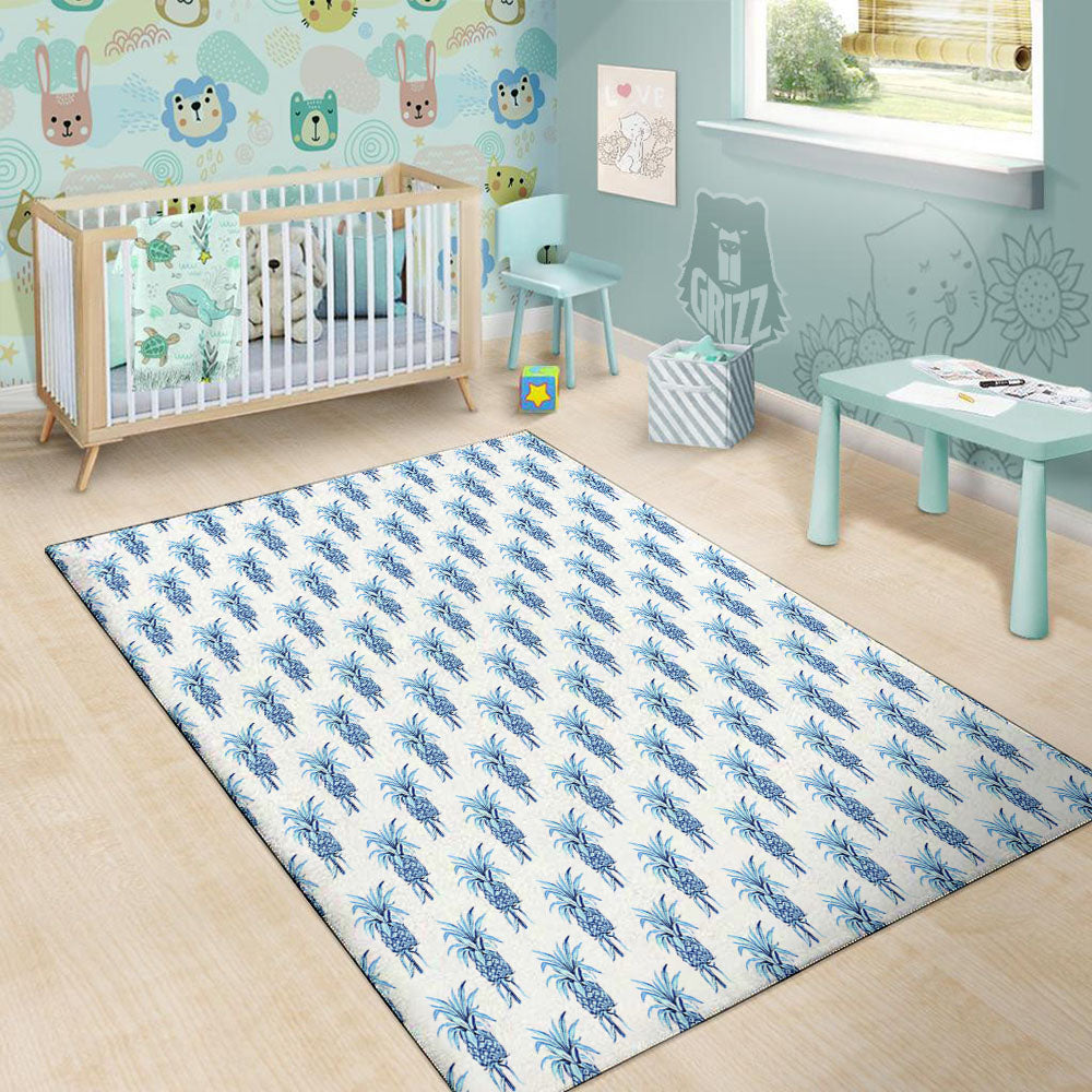 Pineapple Blue Leaf Print Pattern Floor Mat-grizzshop