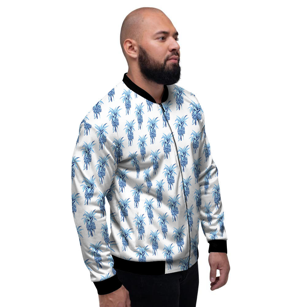 Pineapple Blue Leaf Print Pattern Men's Bomber Jacket-grizzshop
