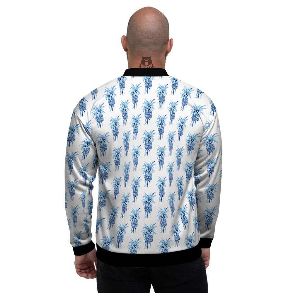 Pineapple Blue Leaf Print Pattern Men's Bomber Jacket-grizzshop
