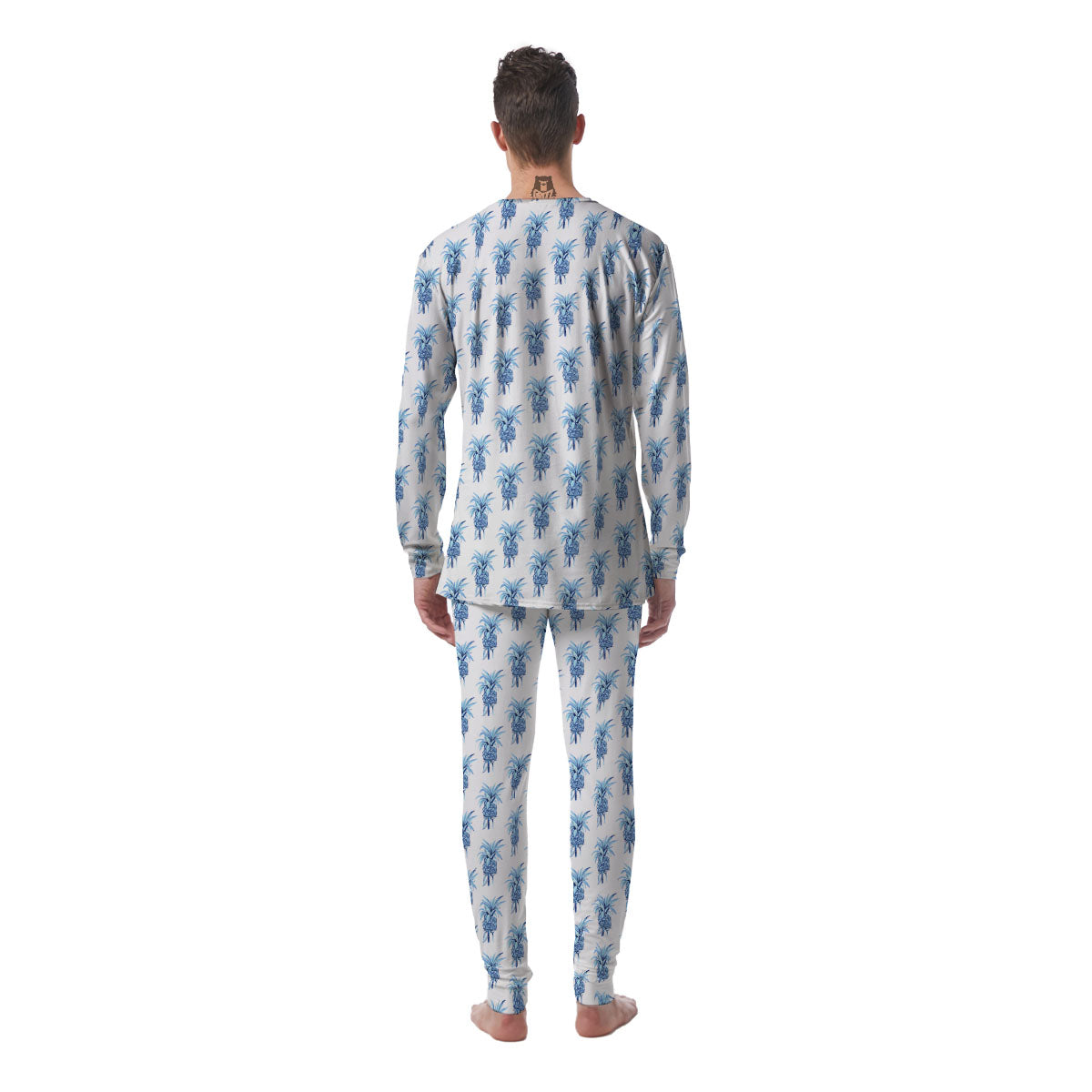 Pineapple Blue Leaf Print Pattern Men's Pajamas-grizzshop