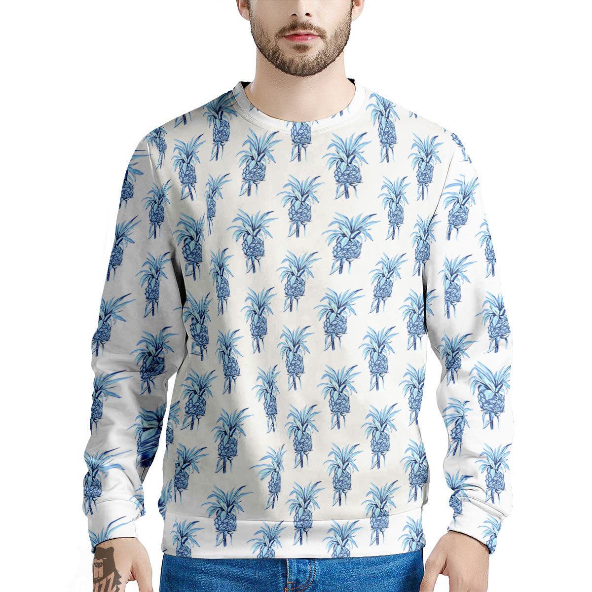 Pineapple Blue Leaf Print Pattern Men's Sweatshirt-grizzshop