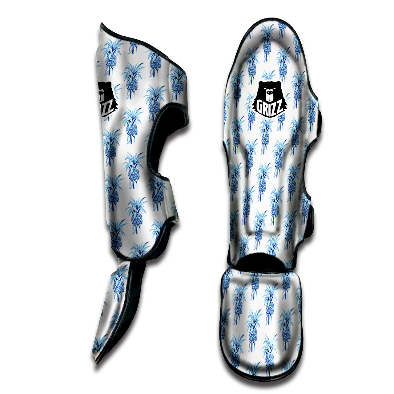 Pineapple Blue Leaf Print Pattern Muay Thai Shin Guards-grizzshop