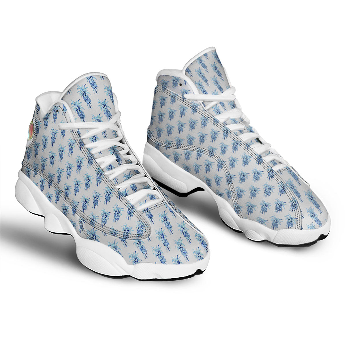 Pineapple Blue Leaf Print Pattern White Basketball Shoes-grizzshop