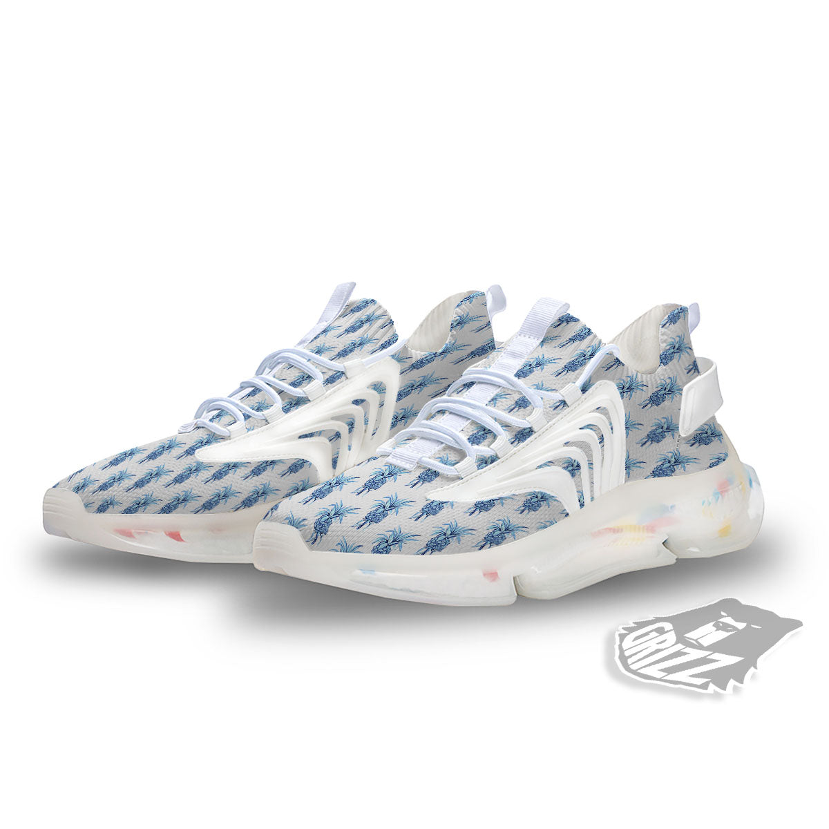 Pineapple Blue Leaf Print Pattern White Gym Shoes-grizzshop