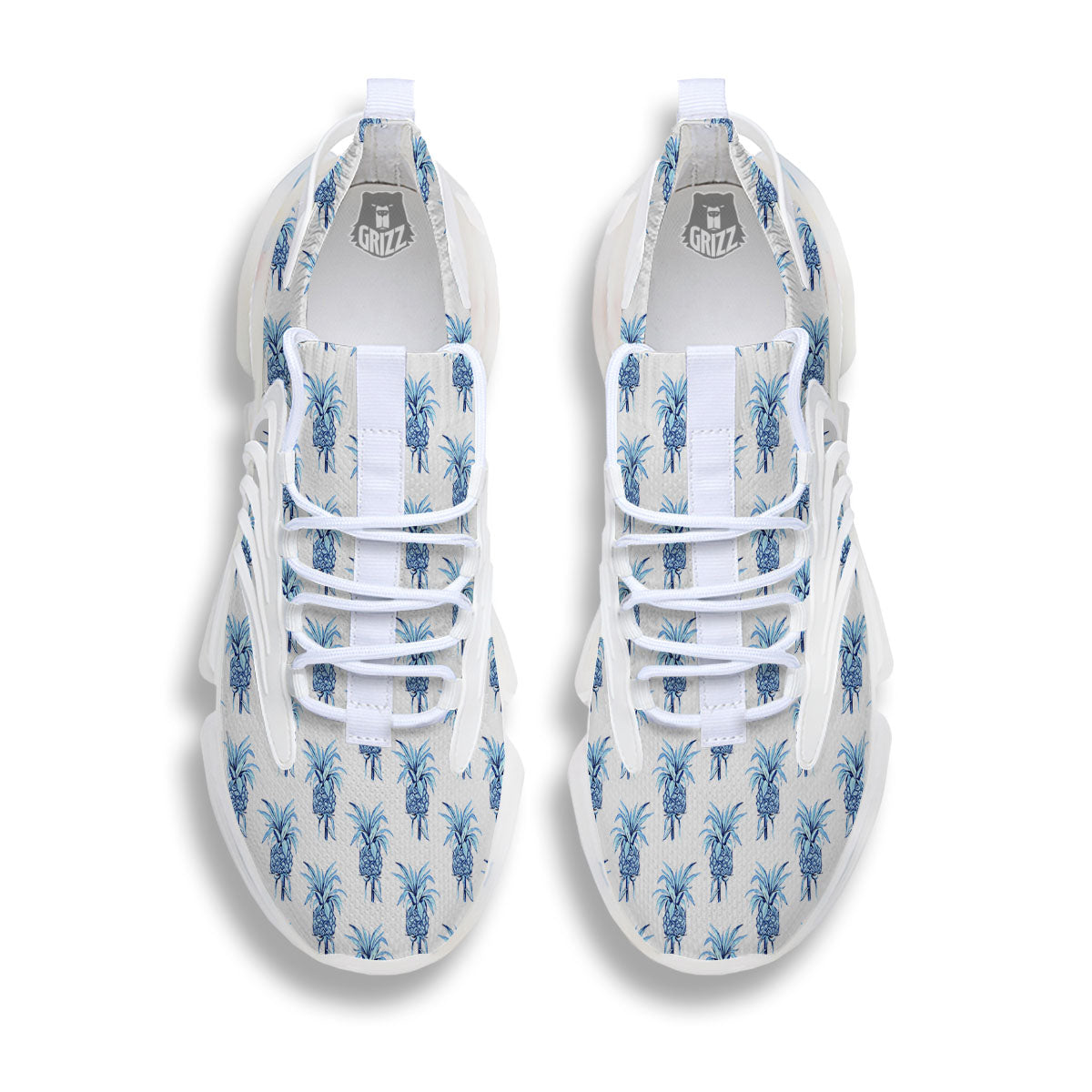 Pineapple Blue Leaf Print Pattern White Gym Shoes-grizzshop