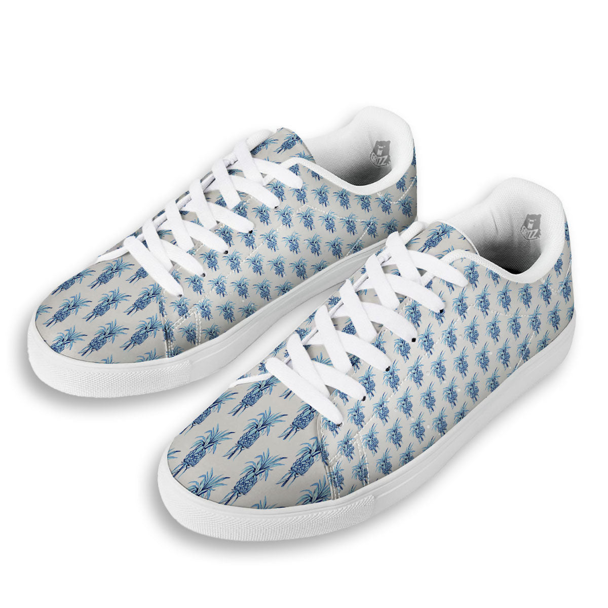 Pineapple Blue Leaf Print Pattern White Low Top Sneakers-grizzshop