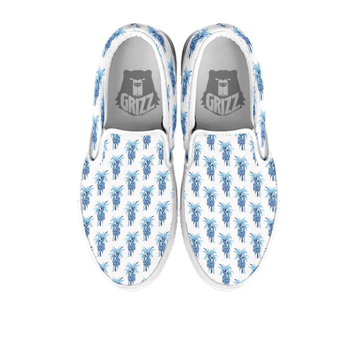 Pineapple Blue Leaf Print Pattern White Slip On Shoes-grizzshop