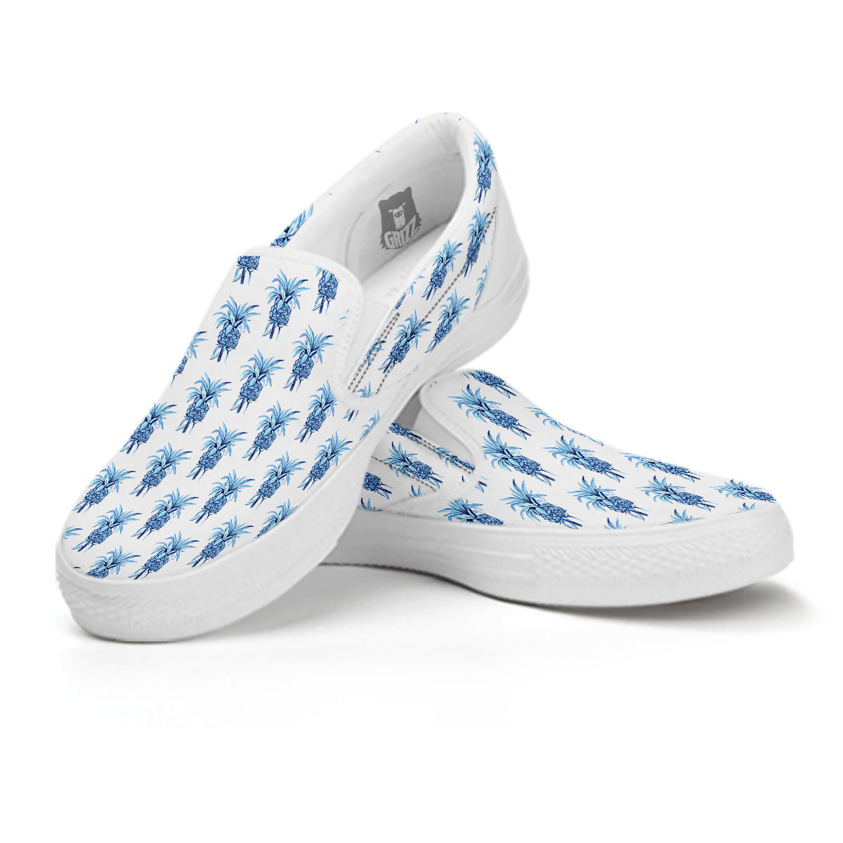 Pineapple Blue Leaf Print Pattern White Slip On Shoes-grizzshop