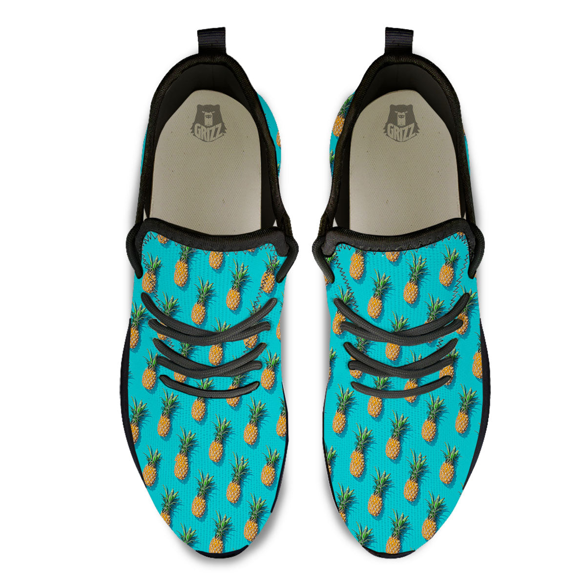 Pineapple Blue Print Pattern Black Athletic Shoes-grizzshop