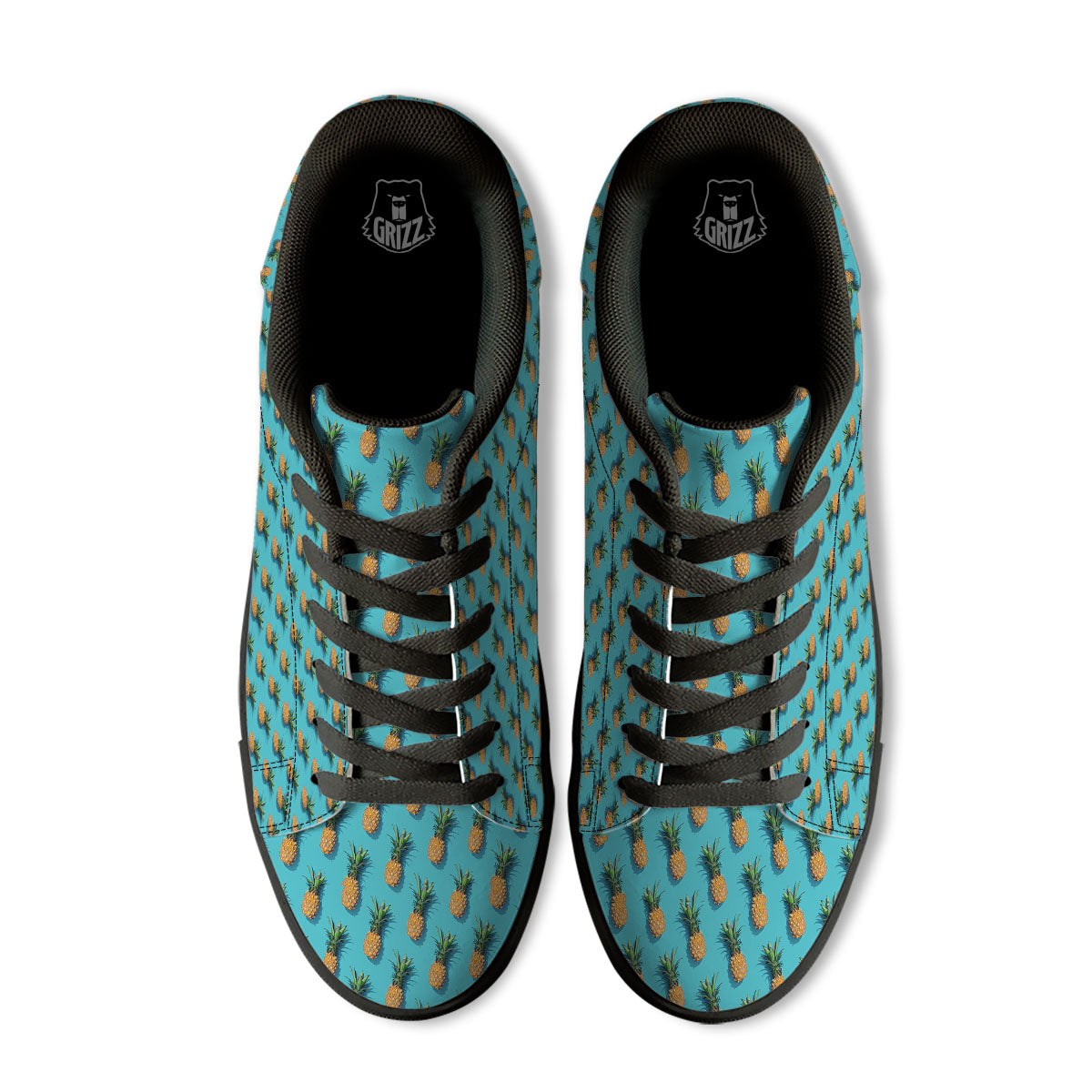 Pineapple Blue Print Pattern Black Low Top Sneakers-grizzshop