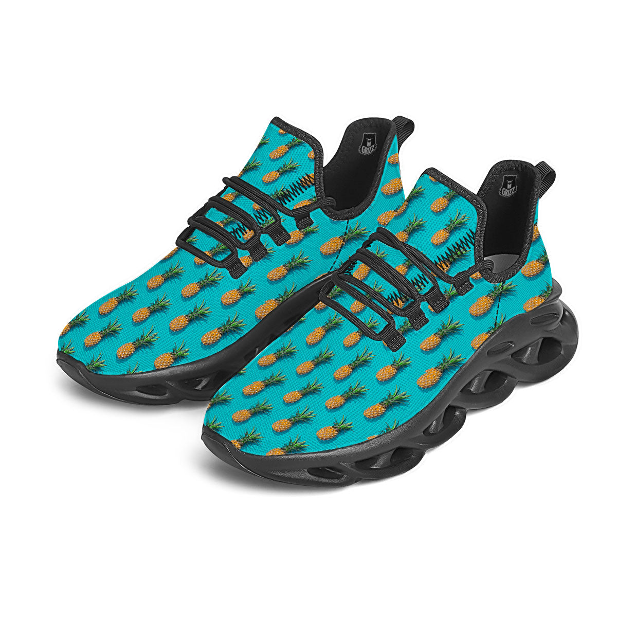 Pineapple Blue Print Pattern Black Running Shoes-grizzshop