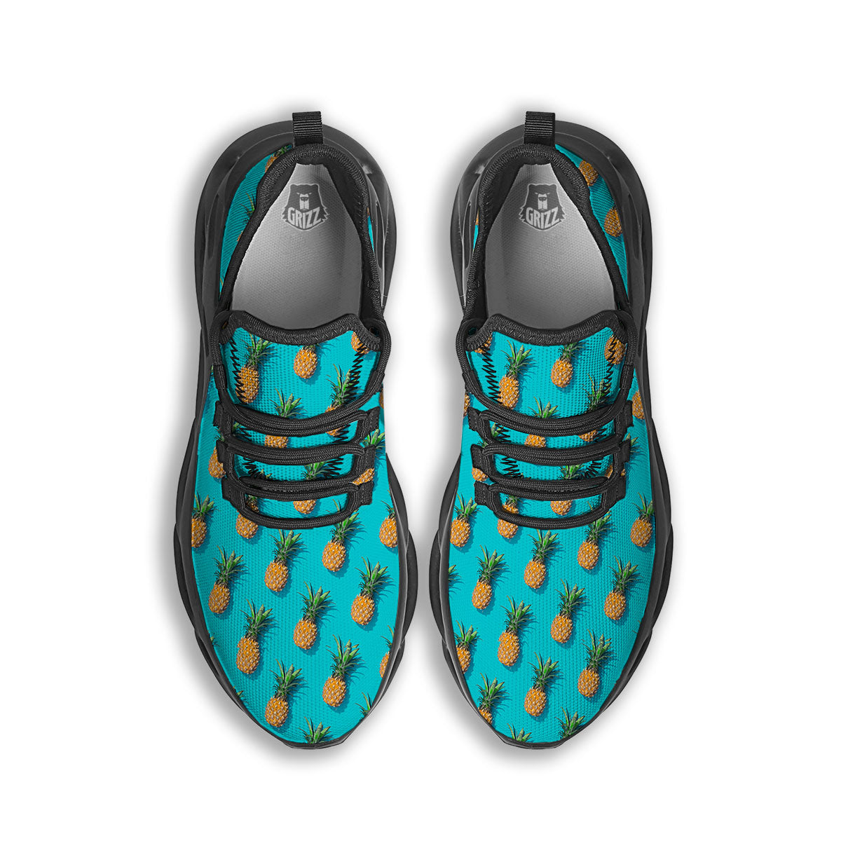 Pineapple Blue Print Pattern Black Running Shoes-grizzshop