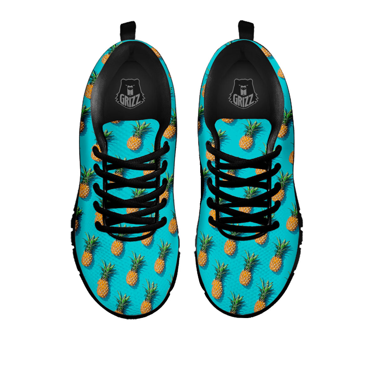Pineapple Blue Print Pattern Black Sneaker-grizzshop