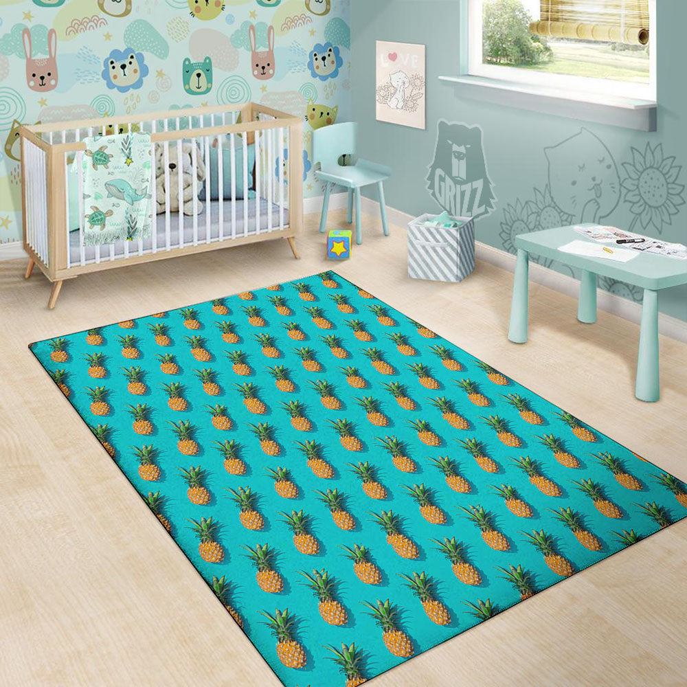 Pineapple Blue Print Pattern Floor Mat-grizzshop