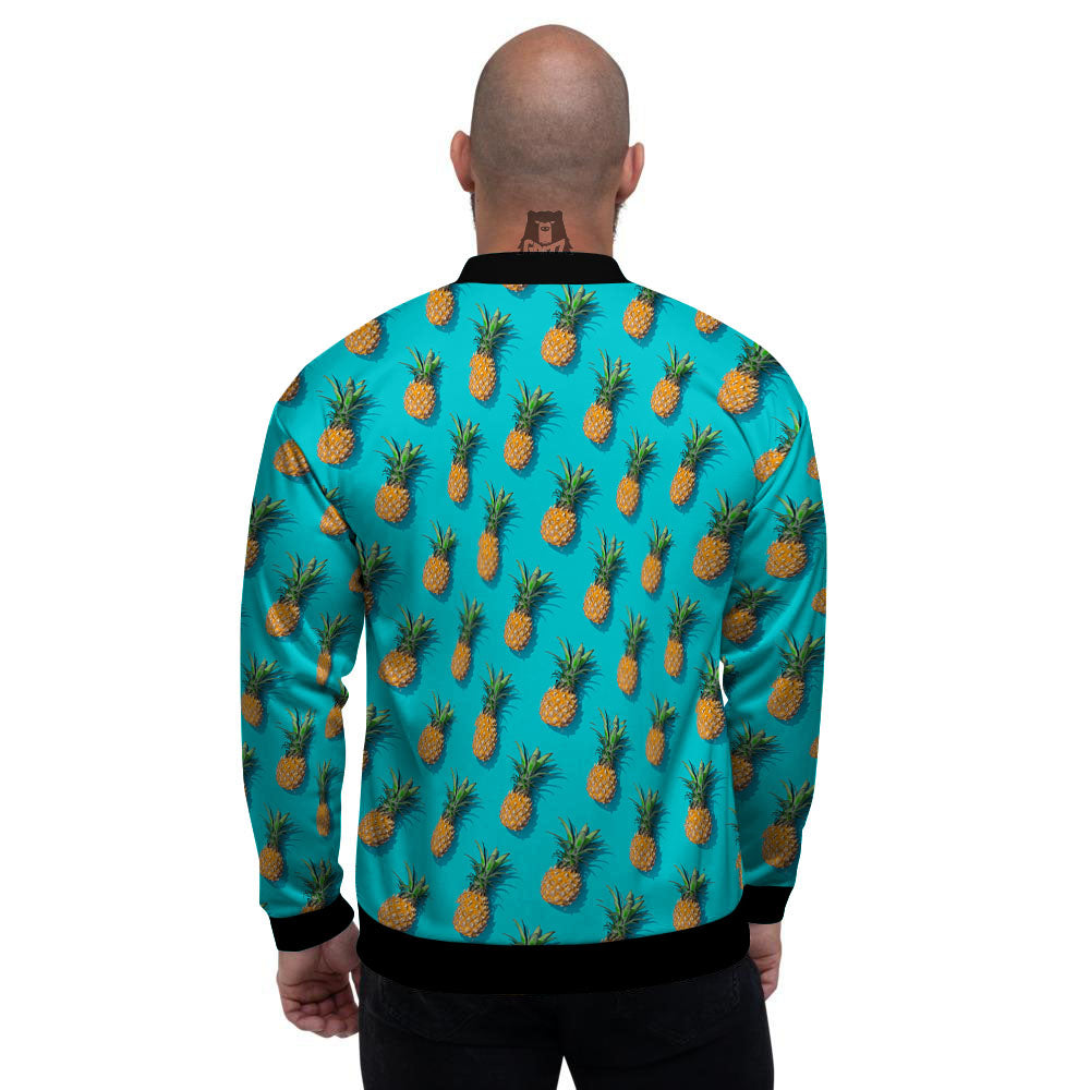 Pineapple Blue Print Pattern Men's Bomber Jacket-grizzshop