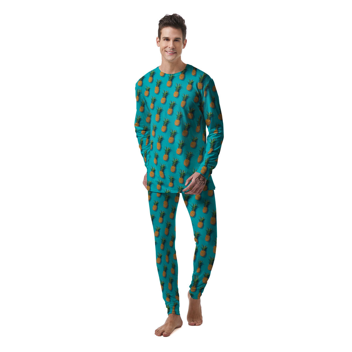 Pineapple Blue Print Pattern Men's Pajamas-grizzshop