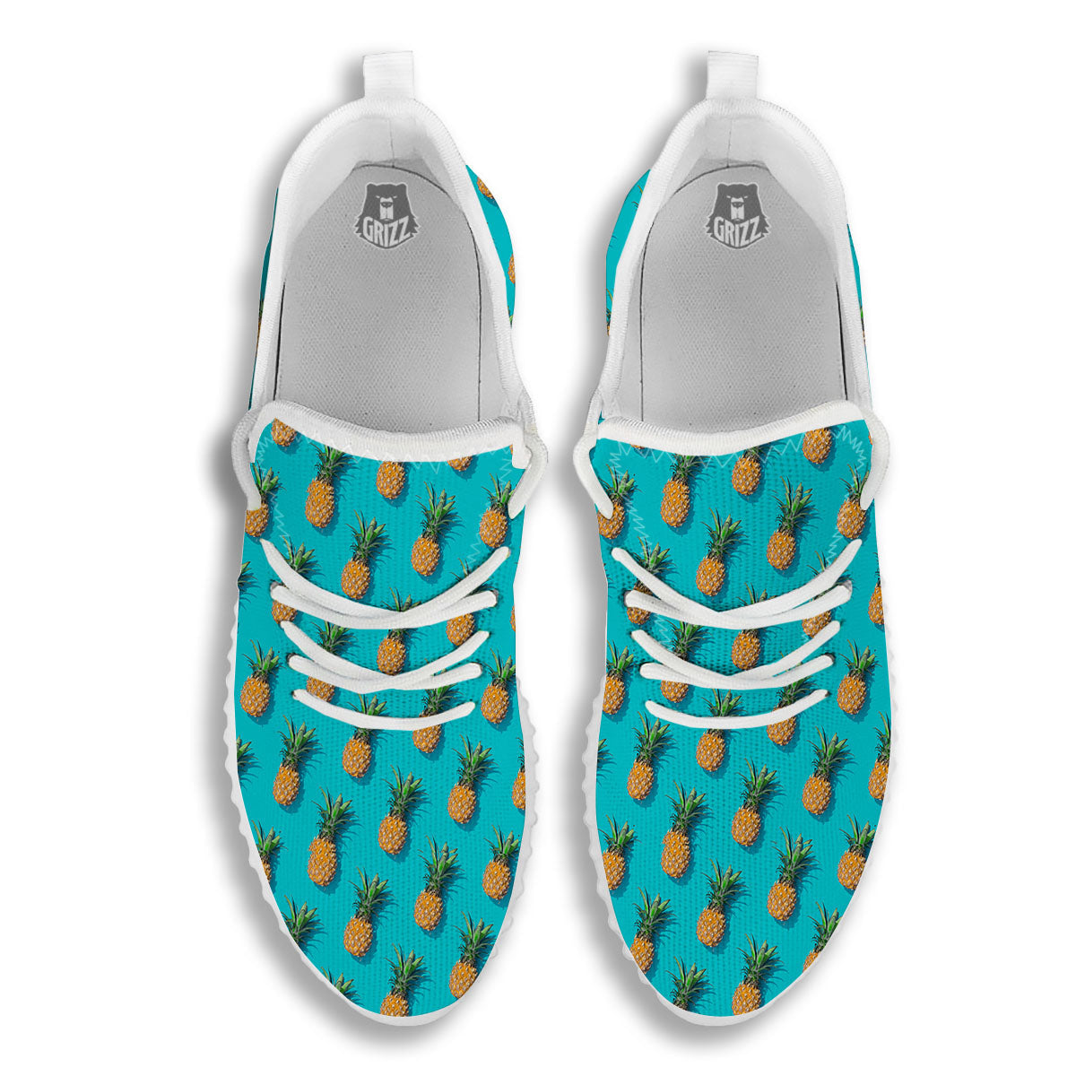 Pineapple Blue Print Pattern White Walking Shoes-grizzshop