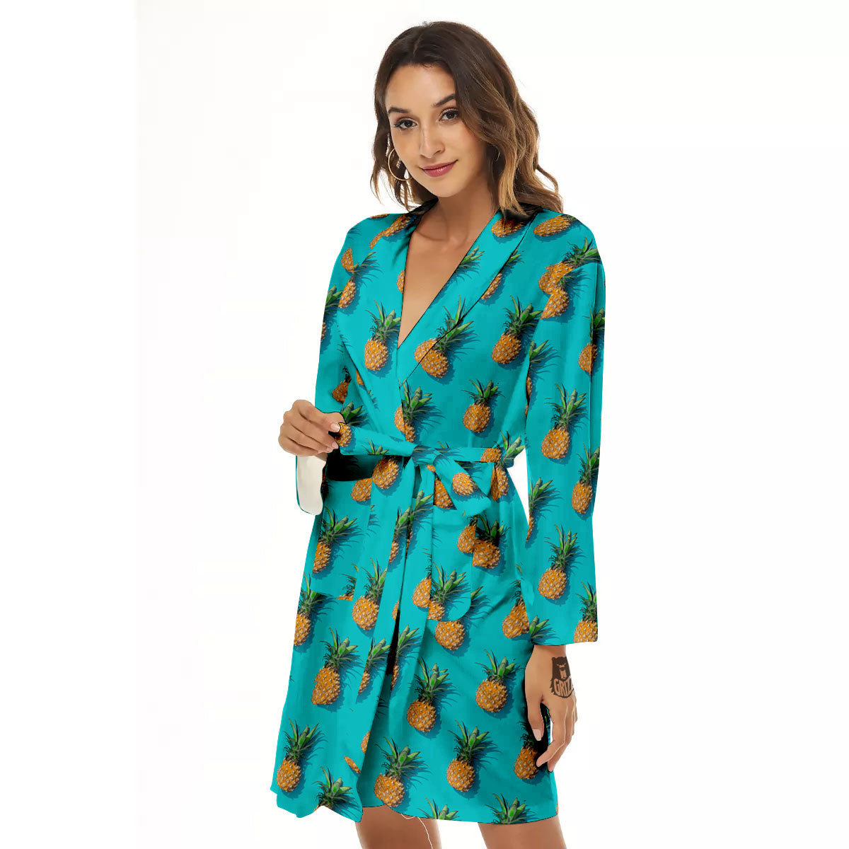 Pineapple Blue Print Pattern Women's Robe-grizzshop