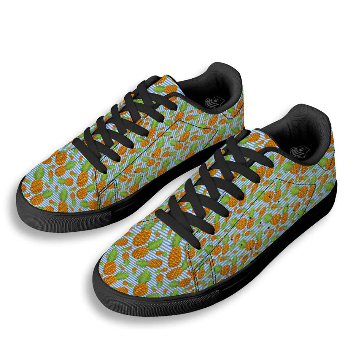 Pineapple Blue Striped Print Pattern Black Low Top Sneakers-grizzshop
