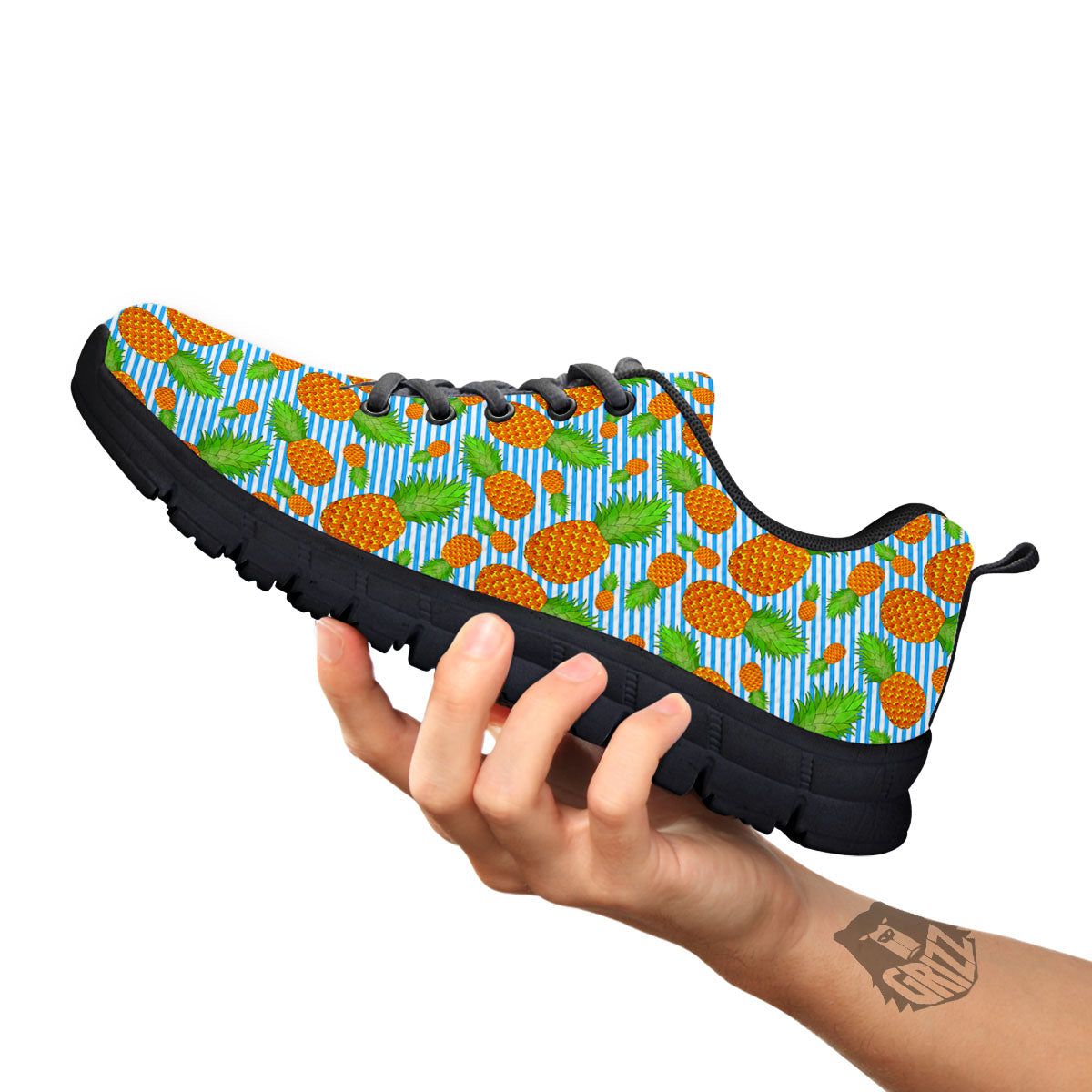 Pineapple Blue Striped Print Pattern Black Sneaker-grizzshop