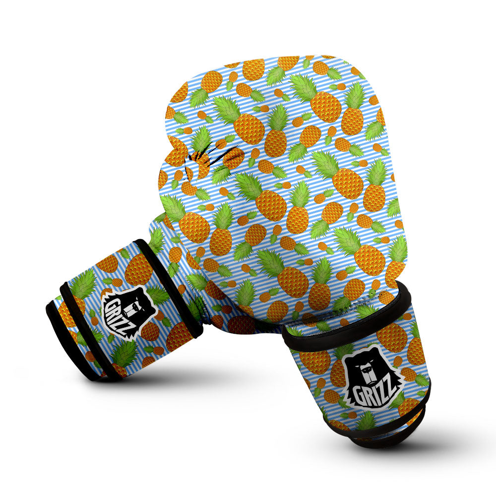 Pineapple Blue Striped Print Pattern Boxing Gloves-grizzshop