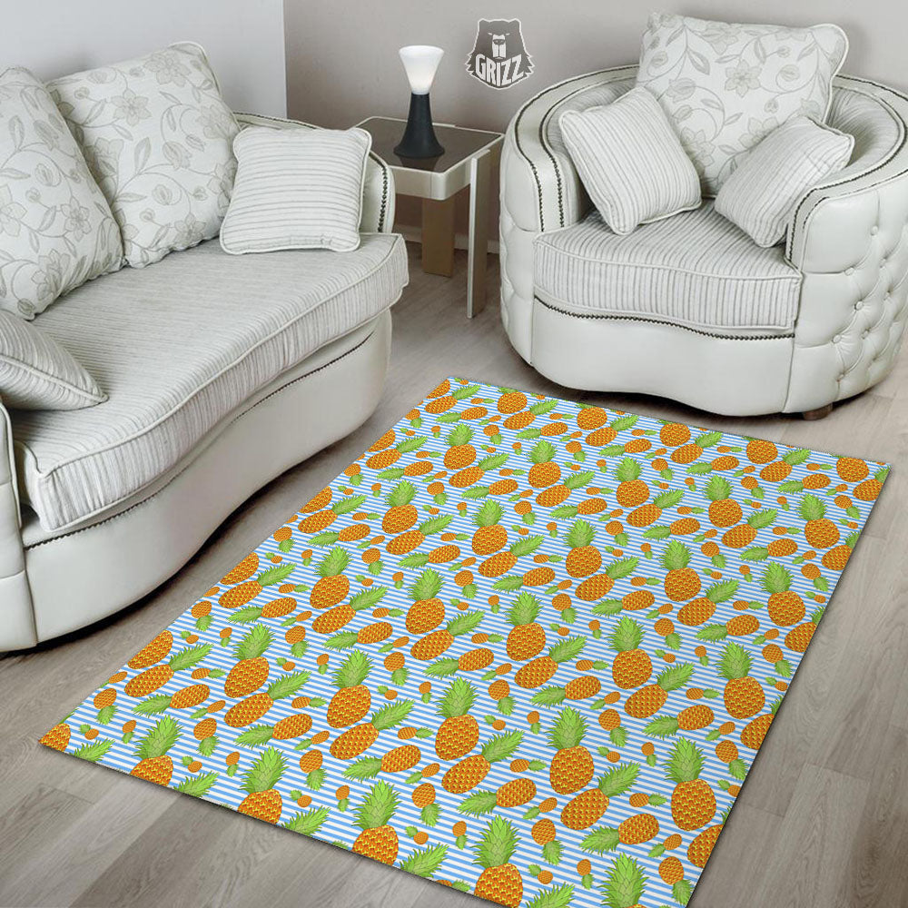 Pineapple Blue Striped Print Pattern Floor Mat-grizzshop